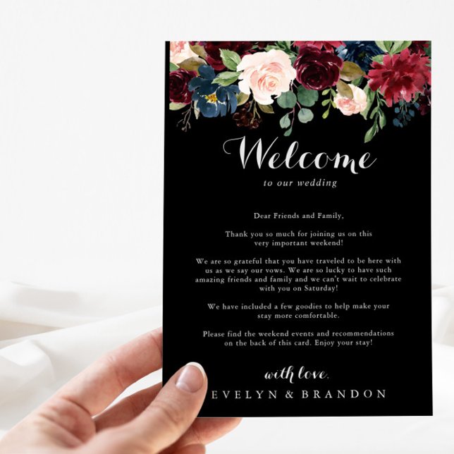 Rustic Black Botanical Wedding Letter Welcome (Criador carregado)