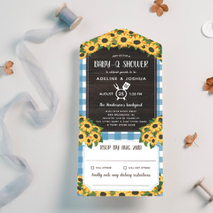 Rustic Blue Gingham Sunflower Baby-Q Chá