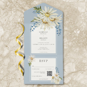 Rustic Blue & White Watercolor Daisie QR Code