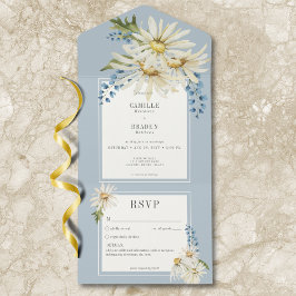 Rustic Blue & White Watercolor Daisie sem Janto