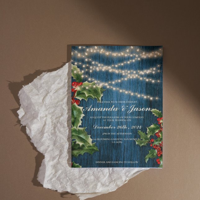 Rustic Blue Wood Berry Convite para o casamento fe (Rustic Blue Wood Berry Festive wedding Invitation)