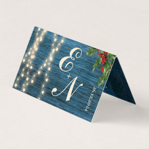 Rustic Blue Wood Monograma Luz Casamento de Natal