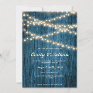 Rustic Blue Wood String Luzes De Casamento Convite