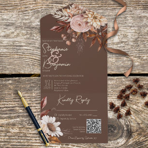 Rustic Boho Blush Neutrals Floral Brown QR Code