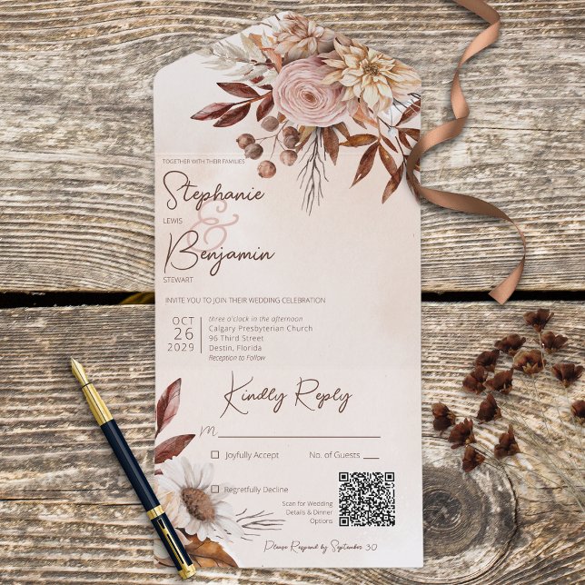 Rustic Boho Blush Neutrals Floral Tan QR Code (Criador carregado)