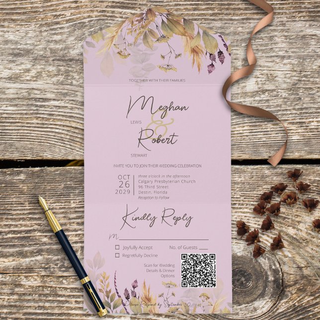Rustic Boho Fall Wildflower Purple Código QR (Criador carregado)