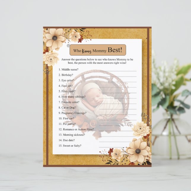 Rustic Boho Floral Baby Showe Que Conhece Jogo De  (Em pé/Frente)