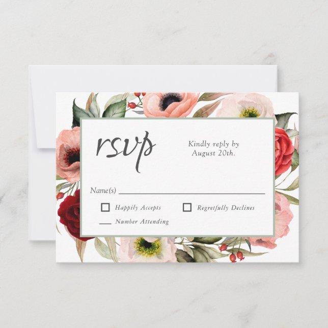 Rustic Boho Floral e Burgundy Weding RSVP (Frente)
