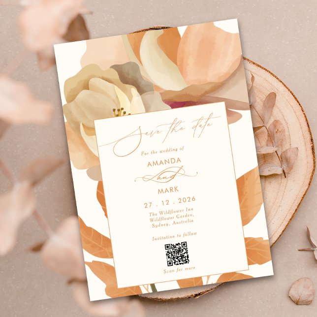 Rustic Boho Floral Peach Salvar a data Convite (Criador carregado)