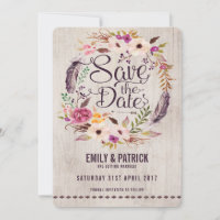 Rustic Boho Floral Salvar a Data Convite