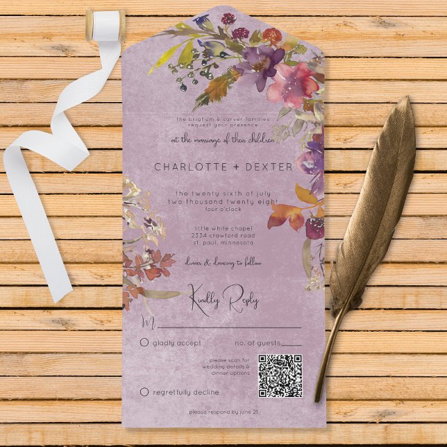 Rustic Boho Jewel Tone Purple Florple Código QR (Criador carregado)