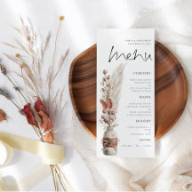 Rustic Boho Pampas Grass Menu Casamento