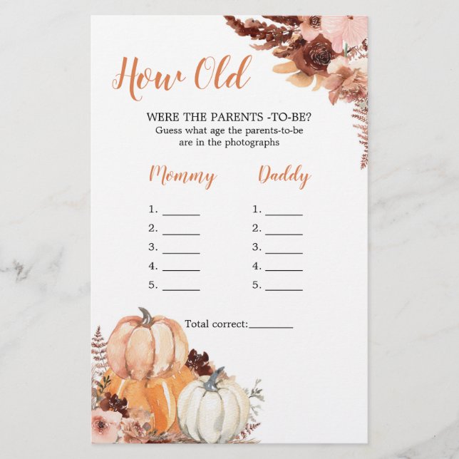 Rustic Boho Pumpkin Quantos Anos Tinha Os Pais (Frente)