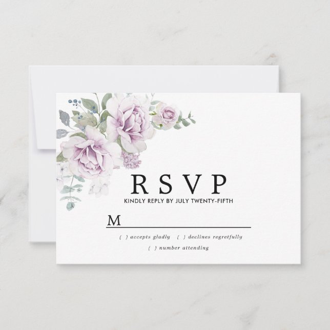 Rustic Boho Purple Rosa Floral Quinceanera RSVP (Frente)