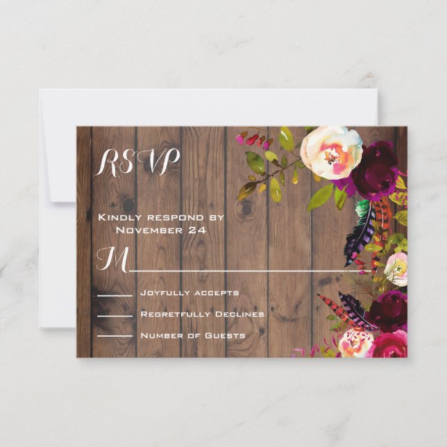 Rustic Boho RSVP — madeira escura (Frente)