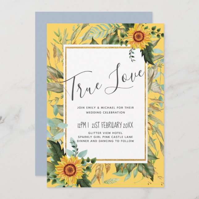 Rustic BOHO Sunflower Casamento Verde (Frente/Verso)