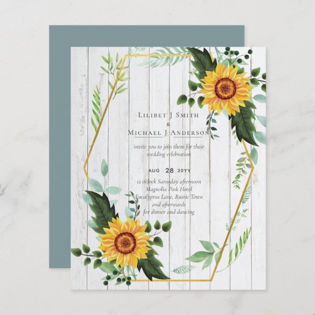 Rustic BOHO Sunflower Casamento Verde (Frente/Verso)