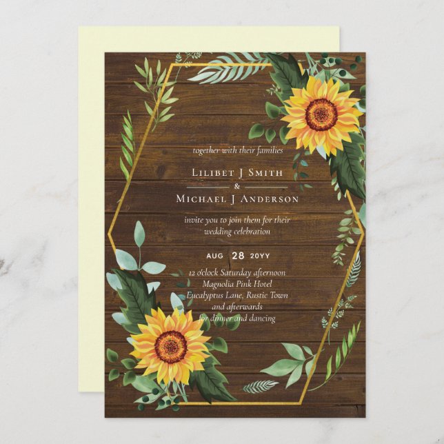 Rustic BOHO Sunflower Casamento Verde (Frente/Verso)