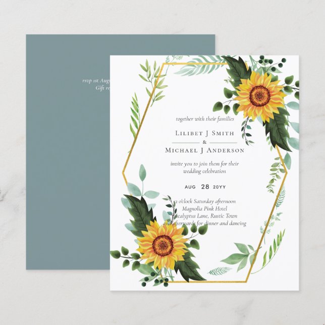 Rustic BOHO Sunflower Casamento Verde (Frente/Verso)
