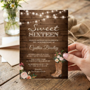 Rustic Boots Cowgirl Sweet Dezesseis 16 Convite