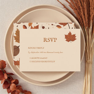 Rustic Brown Beige Burnt Orange Floral Autumn RSVP