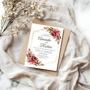 Rustic Burgundy & Blush Floral Casamento Convite