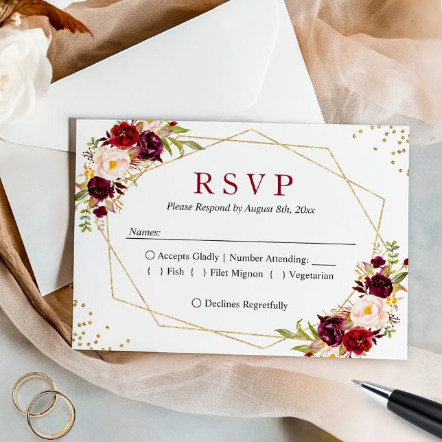 Rustic Burgundy Blush Floral Dourado Glitters RSVP (Criador carregado)