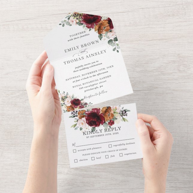 Rustic Burgundy Blush Rust Ivory Floral Casamento  (Tearaway)