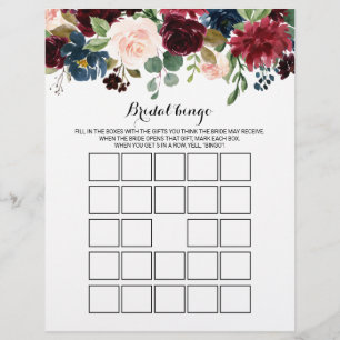 Rustic Burgundy Bridal Bingo, Jogo de Chá de panel