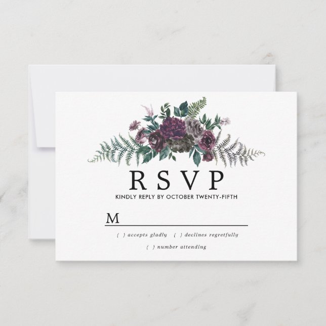 Rustic Burgundy e Pine Botanical Wedding RSVP (Frente)