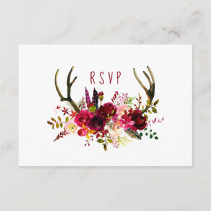Rustic Burgundy Floral Antlers RSVP escolha de ent