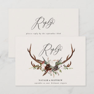 Rustic burgundy floral foliage stag resposta ao ca