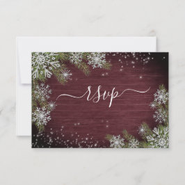 Rustic Burgundy Silver Winter Wood Casamento RSVP