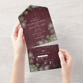 Rustic Burgundy Silver Winter Wood Weding +Menu