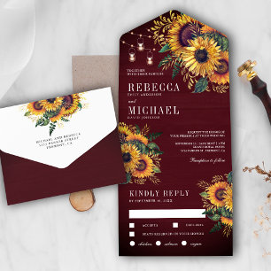 Rustic Burgundy Wood Boho Sunflowers Wedding