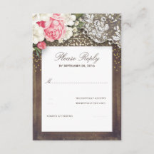 Rustic Burlap e Floral Lace Weding RSVP Card