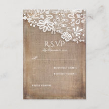 Rustic Burlap e Lace Wedding RSVP Card