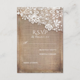 Rustic Burlap e Lace Wedding RSVP Card