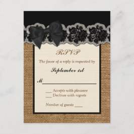 Rustic Burlap, Lace IMPRESSO, Cartão RSVP de Casam