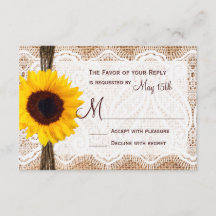 Rustic Burlap Lace Twine Sunflower Weding RSVP