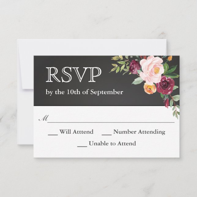 Rustic Chalkboard Floral Wedding RSVP (Frente)