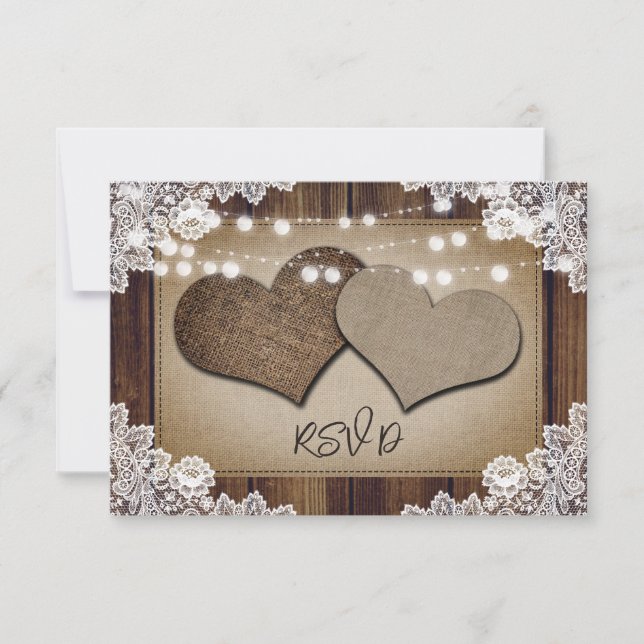 Rustic Chic Burlap Hearding Casando RSVP Escolha d (Frente)