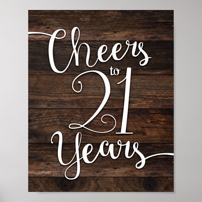 Rustic Chic CHEERS PARA 21 ANOS Sinal Impressão (Frente)