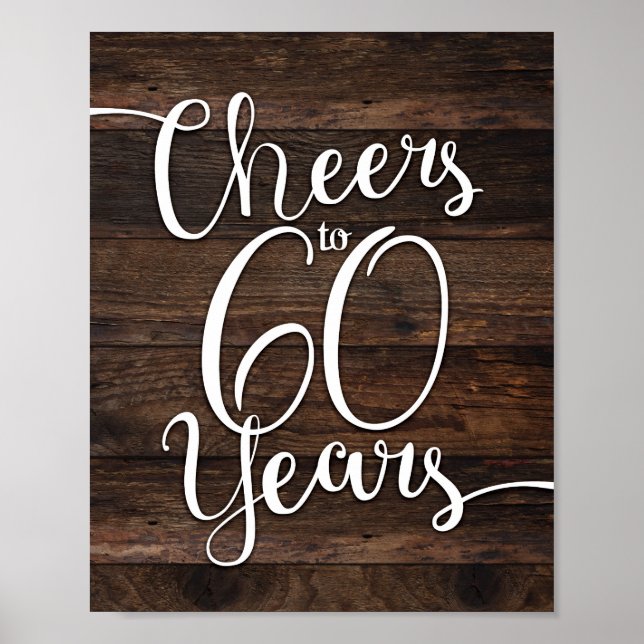 Rustic Chic CHEERS PARA 60 ANOS Sinal Impressão (Frente)
