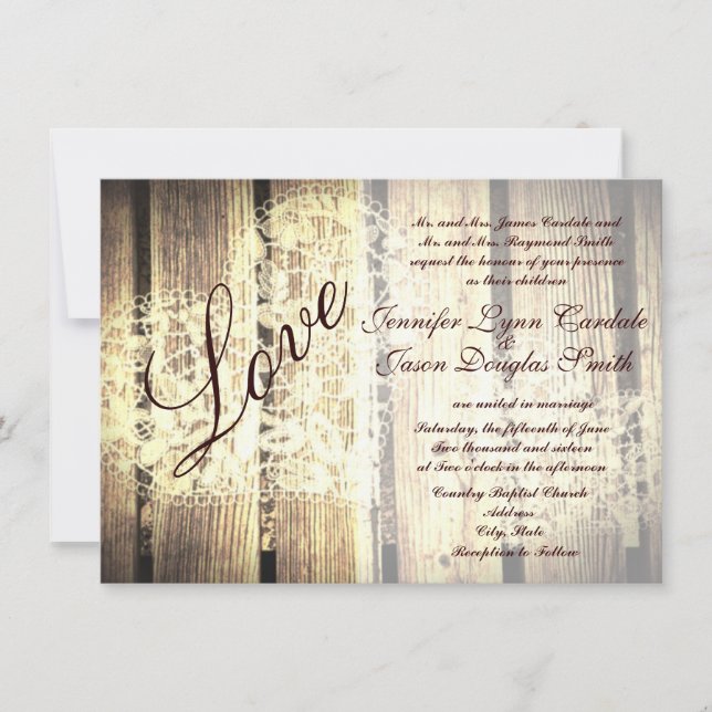 Rustic Country Barn Wood Love Convites De Casament (Frente)