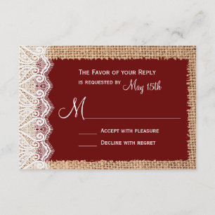 Rustic Country Burlap Lace Red Weding RSVP