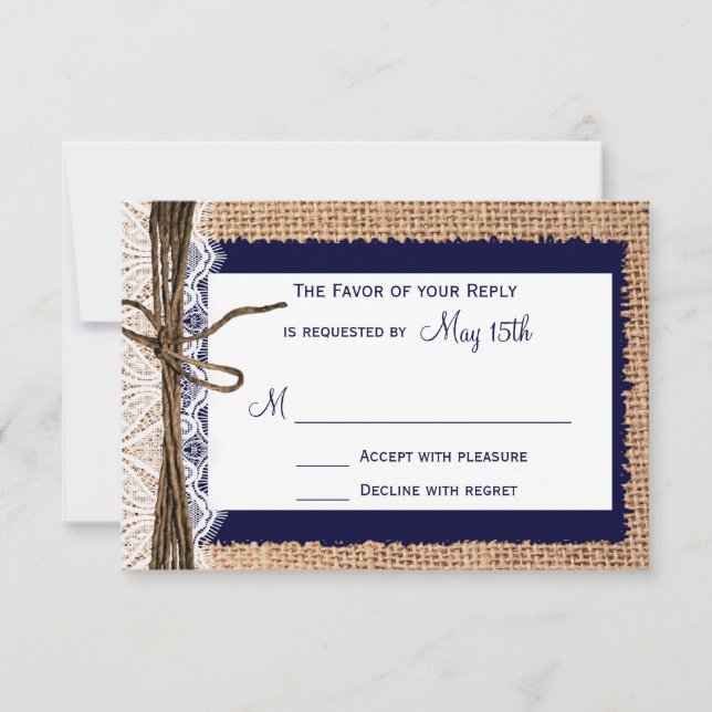 Rustic Country Burlap Lace Twine Casamento RSVP (Frente)