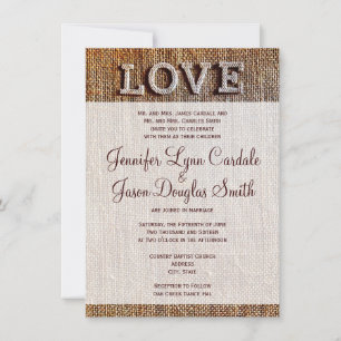 Rustic Country Burlap LOVE Convites De Casamento