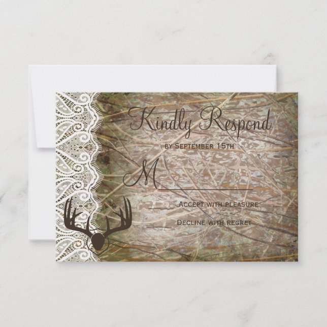 Rustic Country Camo Hunting Antlers Casando RSVP (Frente)