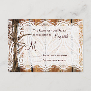 Rustic Country Lace Twine Wood Weding RSVP